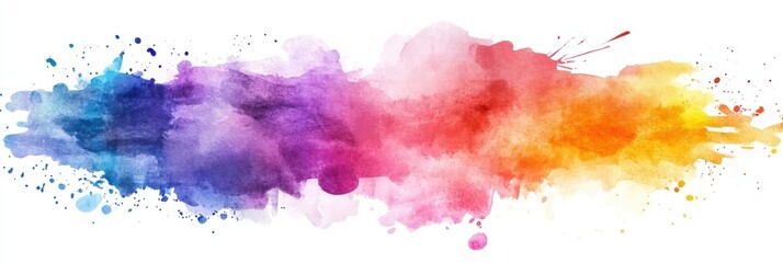 Aufkleber - Colorful watercolor splash blending hues of purple, pink, yellow, and orange on a white background during a creative art session. Generative AI
