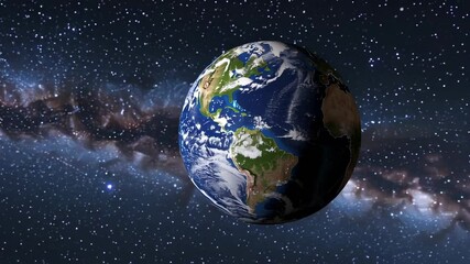 Aufkleber - Planet earth is slowly rotating in space against the backdrop of the milky way galaxy, showcasing its continents, oceans, and atmospheric details in a captivating slow motion sequence