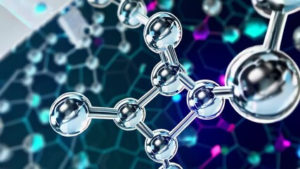Poster - Metallic molecular structure rotating slowly on a white background, with close ups and different perspectives, suitable for scientific, medical, and educational projects