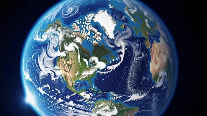 Aufkleber - Rotating planet showing north and central america landscapes, revealing atmospheric layers, weather patterns, and celestial surroundings in dramatic slow motion scientific visualization