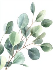 Aufkleber - Elegant watercolor illustration of green leaves on a white background showcasing delicate foliage details and natural beauty. Generative AI