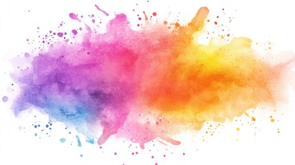 Aufkleber - Vibrant watercolor splash showcasing a blend of purple, pink, orange, and yellow hues on a white background. Generative AI