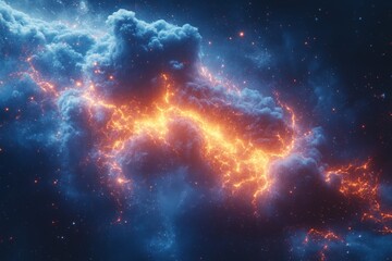 Poster - Stunning cosmic nebula showcasing vibrant colors and energy flowing through the universe at nighttime
