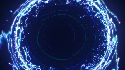 Poster - Abstract circular portal effect with glowing blue and purple lights creating a sense of energy and movement, perfect for digital art projects, motion graphics, and visual effects