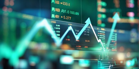 Poster - Stock market trends display rising graphs with digital data highlights during a trading session in a finance environment