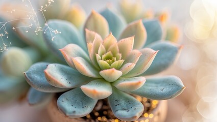 Poster - succulent plant displayed in a decorative pot against a soft glowing background