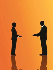 Aufkleber - Silhouettes of two business professionals shaking hands against a colorful abstract background. Generative AI