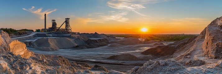 Poster - Limestone extraction process at cement production site. Generative AI