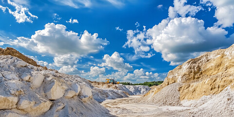 Poster - Limestone extraction site for cement production under blue skies. Generative AI