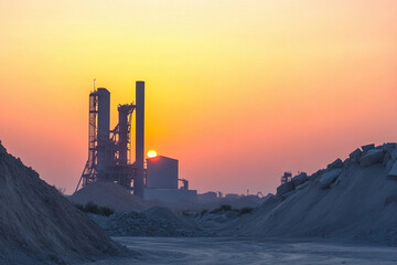 Poster - Limestone extraction at sunset near cement plant. Generative AI