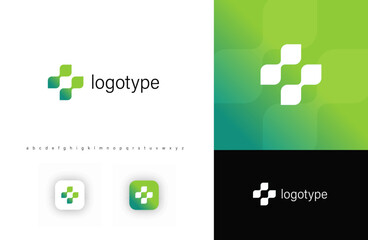Aufkleber - Leaves cross logo, symbolizing health, innovation, and technology. Suitable for medical services, biotech, wellness, and healthcare branding. Vector logo concept