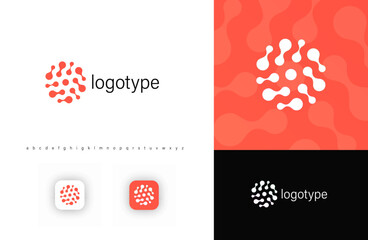 Aufkleber - Abstract molecular structure logo with interconnected elements, symbolizing technology, innovation, communication. Ideal for biotech, healthcare, AI, scientific research brands. Vector logo template