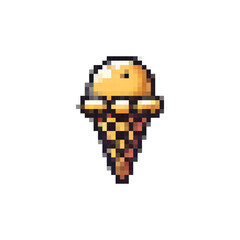Poster - Vector pixel ice cream icon. Ice cream logo in a waffle cone. Dessert ice cream vector. Retro pixel style for games, videos, websites ice cream. 8bit style.