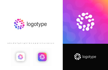 Aufkleber - Modern abstract molecular logo with interconnected organic shapes, symbolizing technology, communication, scientific innovation. Perfect for biotech, AI, healthcare, digital industries. Vector logo