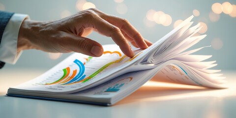 Poster - Detailed analysis of financial data through colorful charts and graphs during a business meeting in a bright office