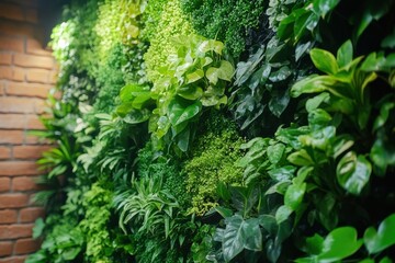 Poster - Home office with vibrant green plants, wooden desk, and laptop creating a refreshing work environment in natural light