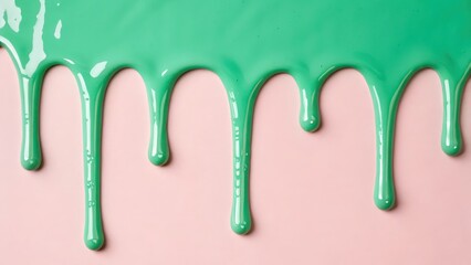 Poster - Elegant Pastel Green Liquid with Glossy Flow on a Pink Background