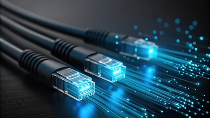 Poster - Modern Blue Glowing Telecommunications Cables for High Speed Data Transmission and Connectivity