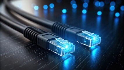 Poster - Modern Blue Glowing Telecommunications Cables for High Speed Data Transmission and Connectivity