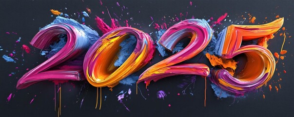 Aufkleber - Colorful paint splattered 2025 title design on black background