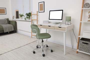 Poster - workplace with comfortable office chair indoors. interior design