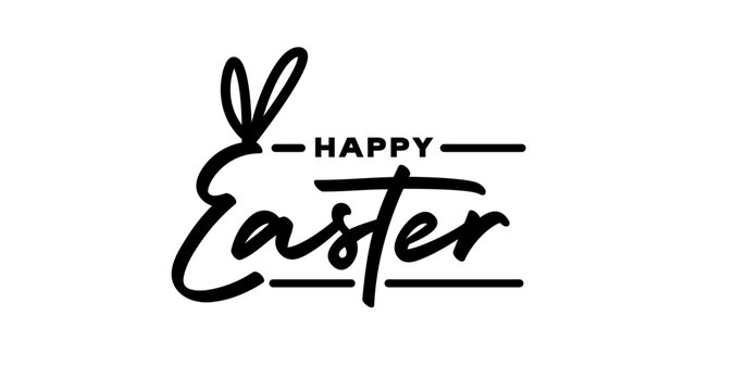 Happy Easter elegant minimalist banner. Message calligraphic design with easter bunny ears.