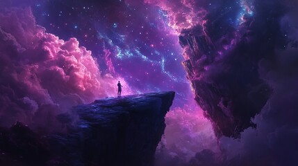 Wall Mural - mystical glowing stag standing at the edge of a galactic cliff, blending natural grace with cosmic p