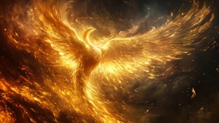 Wall Mural - mythical storm made of glowing feathers and cosmic winds, vast and divine, blending elemental power 