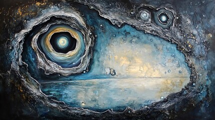 Wall Mural - pools of molten silver reflecting cosmic light, abstract otherworldly lakes, glowing softly under al
