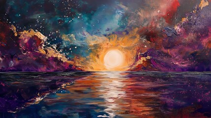 Wall Mural - pools of molten silver reflecting cosmic light, abstract otherworldly lakes, glowing softly under al
