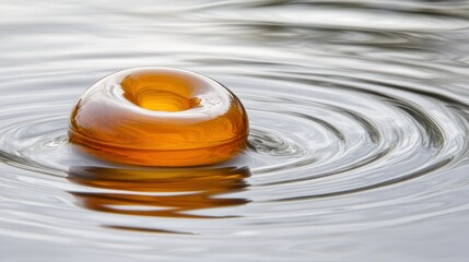 Poster - Glimmering Orange Droplet on Water Surface Creating Circular Ripples in Calm Environment