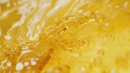 Poster - Bright Yellow Liquid Splashing with Bubbles Creating a Dynamic and Energetic Scene