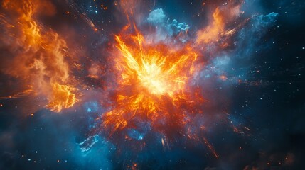Wall Mural - radiant explosion of glowing orange and blue energy, vibrant and dynamic design, bold and powerful c