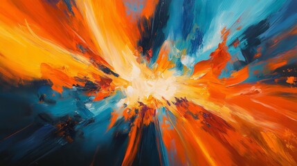 Wall Mural - radiant explosion of glowing orange and blue energy, vibrant and dynamic design, bold and powerful c
