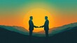 © Anat art - Silhouettes of two business people sealing a deal against a sunset backdrop in a serene mountain setting. Generative AI
