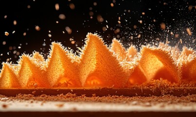 Poster - Intricate Patterns of Orange Wood Shavings Creating Beautiful Texture and Shape in Dim Lighting