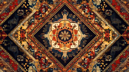 Wall Mural - seamless geometric tapestry with intricate designs, warm and rich, detailed and symmetrical, texture