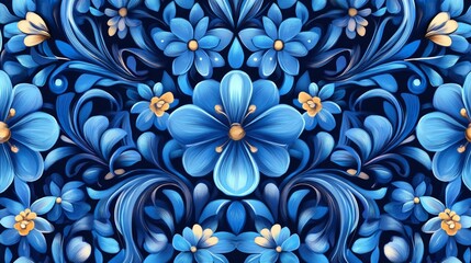 Wall Mural - seamless pattern of blue floral designs, vibrant and cheerful, decorative and artistic, traditional 