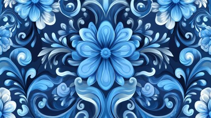 Wall Mural - seamless pattern of blue floral designs, vibrant and cheerful, decorative and artistic, traditional 