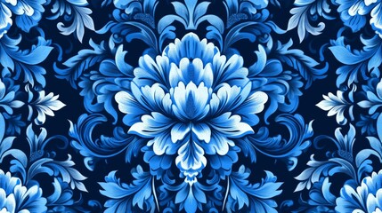 Wall Mural - seamless pattern of blue floral designs, vibrant and cheerful, decorative and artistic, traditional 