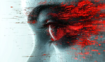 Poster - Fascinating Close-Up of Human Eye with Abstract Red Digital Effects and Motion Blur