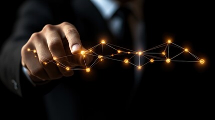 Poster - Businessman interacting with glowing network graphic