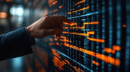 Poster - Hand interacting with large data display in modern office