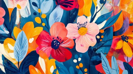 Wall Mural - vibrant floral patterns with bold and intricate contrasts, artistic and dynamic composition, texture