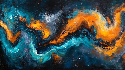 Wall Mural - vibrant swirling nebula of electric blues and fiery oranges, cosmic abstract pattern, dynamic energy