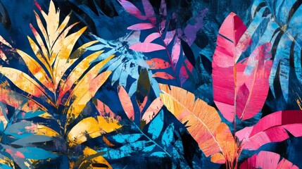 Wall Mural - vivid botanical motifs with bold contrasts and vibrant highlights, artistic and vibrant composition,