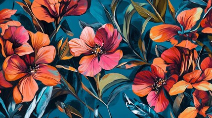 Wall Mural - vivid botanical motifs with bold contrasts and vibrant highlights, artistic and vibrant composition,