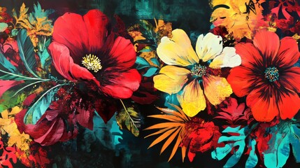 Wall Mural - vivid botanical motifs with bold contrasts and vibrant highlights, artistic and vibrant composition,