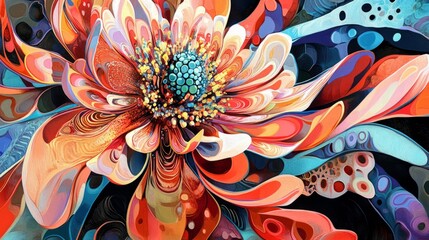 Wall Mural - vivid botanical illustrations with intricate patterns, artistic and modern composition, textured and