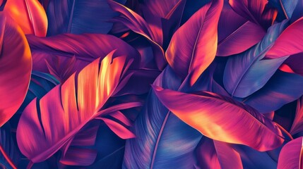Wall Mural - vivid botanical patterns with radiant light, dynamic and artistic composition, textured and clean de